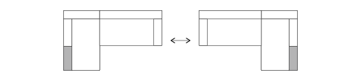 左右のあるアイテムは、全て逆アイテムに組みかえることができます。例えば、ワンアーム1600 (R)はワンアーム1600 (L)に変化させることができます。それによってレイアウトの逆構成ができ、お部屋の模様替えを可能としました。